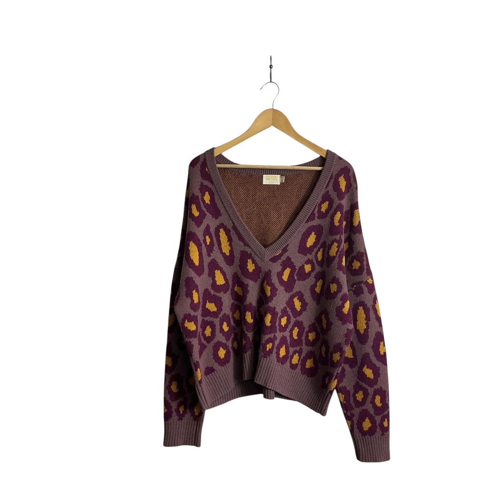 Nation LTD Medium Baby‎ Alpaca Cotton Leopard Print Mauve Sweater Ultrasoft